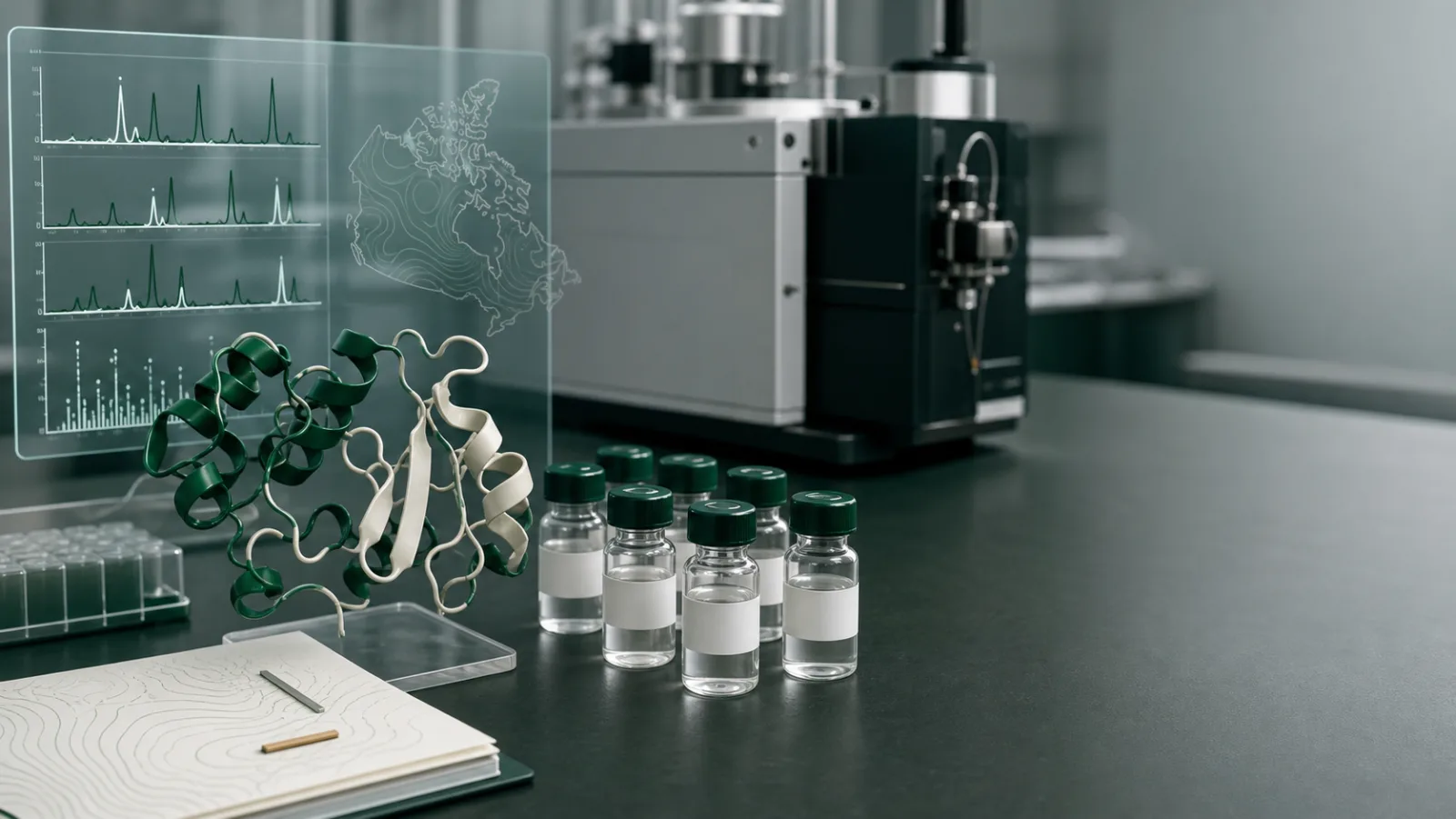 Canadian laboratory map and peptide research illustration